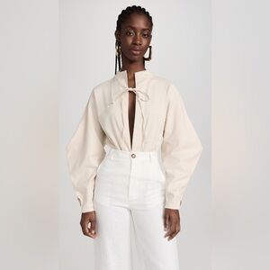 NWT Andrea Iyamah Lino Bodysuit in Limestone, Size Medium